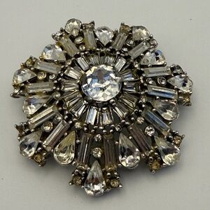 Vintage Starburst Domed Teardrop & Baquette Rhinestone Brooch